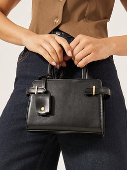 Styli - Women Coffee Black Belt Handbag