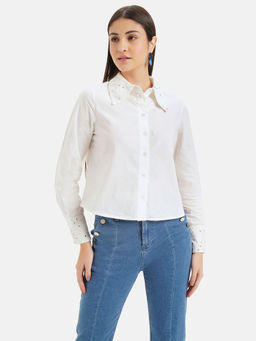 Kazo - Embellished Poplin Schiffli Shirt