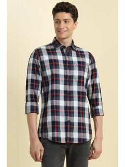 Allen Solly - Men Navy Blue Slim Fit Check Full Sleeves Casual Shirt
