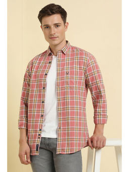 Allen Solly - Men Pink Slim Fit Check Full Sleeves Casual Shirt