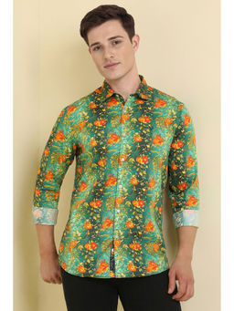 Allen Solly - Men Green Slim Fit Print Full Sleeves Casual Shirt
