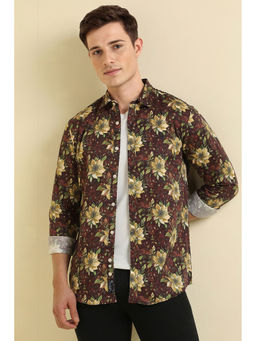 Allen Solly - Men Maroon Slim Fit Print Full Sleeves Casual Shirt