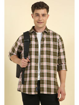 Allen Solly - Men Olive Slim Fit Check Full Sleeves Casual Shirt