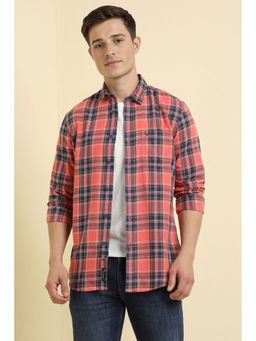 Allen Solly - Men Peach Slim Fit Check Full Sleeves Casual Shirt