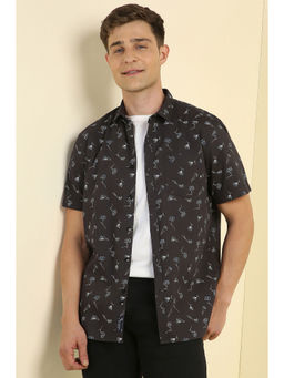 Allen Solly - Men Grey Slim Fit Print Half Sleeves Casual Shirt