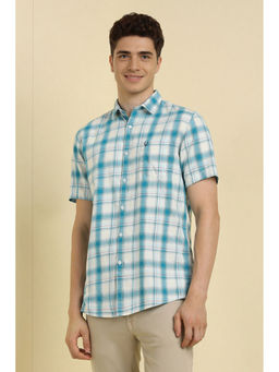 Allen Solly - Men Blue Slim Fit Check Half Sleeves Casual Shirt