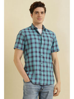 Allen Solly - Men Blue Slim Fit Check Half Sleeves Casual Shirt