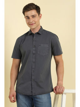 Allen Solly - Men Grey Slim Fit Solid Half Sleeves Casual Shirt