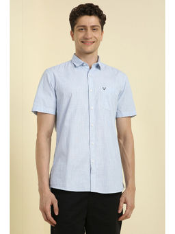 Allen Solly - Men Light Blue Slim Fit Textured Half Sleeves Casual Shirt