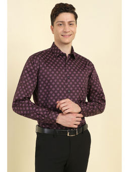 Allen Solly - Men Maroon Slim Fit Print Full Sleeves Formal Shirt