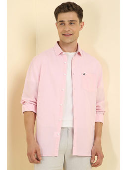 Allen Solly - Men Pink Slim Fit Solid Full Sleeves Casual Shirt