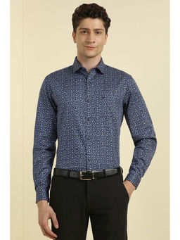 Allen Solly - Men Navy Blue Slim Fit Print Full Sleeves Formal Shirt