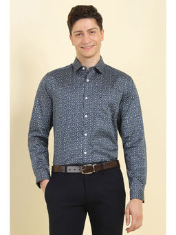 Allen Solly - Men Navy Blue Slim Fit Print Full Sleeves Formal Shirt