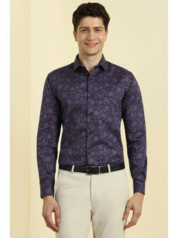 Allen Solly - Men Navy Blue Slim Fit Print Full Sleeves Formal Shirt