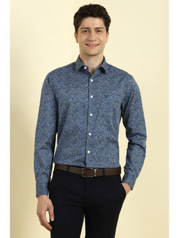 Allen Solly - Men Navy Blue Slim Fit Print Full Sleeves Formal Shirt
