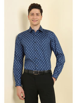 Allen Solly - Men Navy Blue Slim Fit Print Full Sleeves Formal Shirt