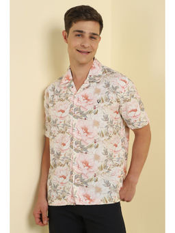 Allen Solly - Men Beige Relaxed Fit Print Half Sleeves Casual Shirt