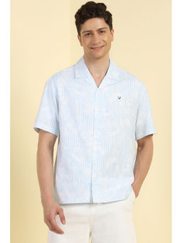 Allen Solly - Men Light Blue Relaxed Fit Print Half Sleeves Casual Shirt