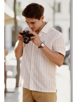 Allen Solly - Men White Relaxed Fit Stripes Half Sleeves Casual Shirt