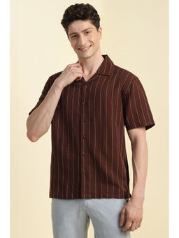 Allen Solly - Men Brown Relaxed Fit Stripes Half Sleeves Casual Shirt