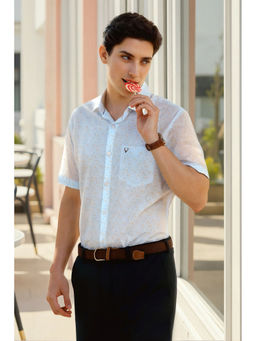 Allen Solly - Men Light Blue Slim Fit Print Half Sleeves Formal Shirt