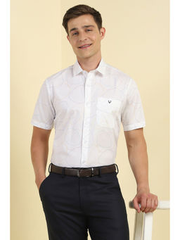 Allen Solly - Men White Slim Fit Print Half Sleeves Formal Shirt