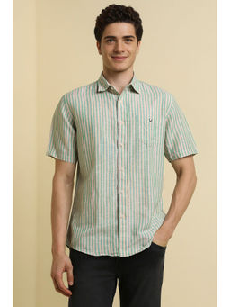 Allen Solly - Men Green Slim Fit Stripes Half Sleeves Casual Shirt