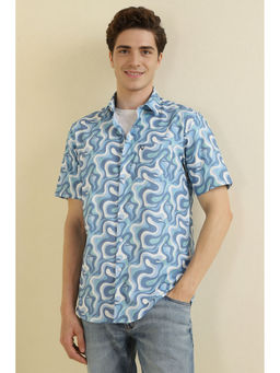Allen Solly - Men Blue Slim Fit Print Half Sleeves Casual Shirt
