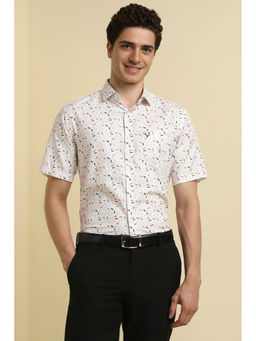 Allen Solly - Men White Slim Fit Print Half Sleeves Formal Shirt
