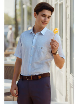 Allen Solly - Men Light Blue Slim Fit Print Half Sleeves Formal Shirt