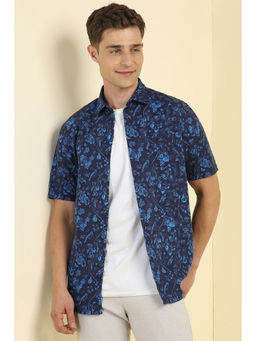 Allen Solly - Men Navy Blue Slim Fit Print Half Sleeves Casual Shirt