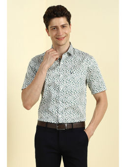 Allen Solly - Men White Slim Fit Print Half Sleeves Formal Shirt