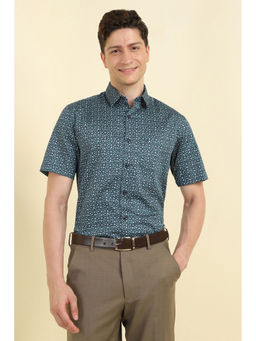 Allen Solly - Men Navy Blue Slim Fit Print Half Sleeves Formal Shirt
