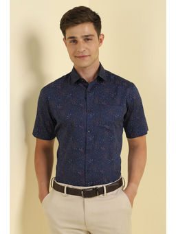 Allen Solly - Men Navy Blue Slim Fit Print Half Sleeves Formal Shirt