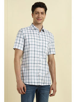 Allen Solly - Men White Slim Fit Check Half Sleeves Casual Shirt