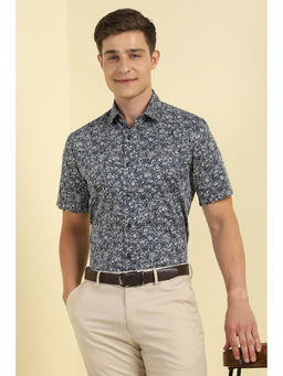 Allen Solly - Men Navy Blue Slim Fit Print Half Sleeves Formal Shirt