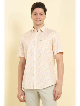 Allen Solly - Men Beige Slim Fit Print Half Sleeves Casual Shirt