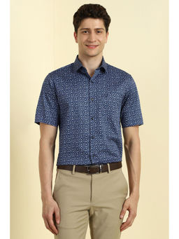 Allen Solly - Men Navy Blue Slim Fit Print Half Sleeves Formal Shirt