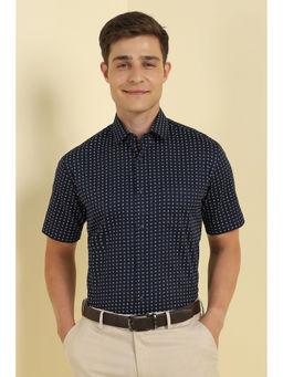 Allen Solly - Men Navy Blue Slim Fit Print Half Sleeves Formal Shirt