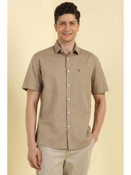 Allen Solly - Men Beige Slim Fit Solid Half Sleeves Casual Shirt