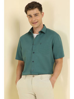 Allen Solly - Men Green Slim Fit Solid Half Sleeves Casual Shirt