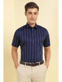 Allen Solly - Men Navy Blue Slim Fit Stripes Half Sleeves Formal Shirt