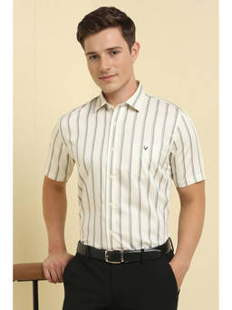 Allen Solly - Men Beige Slim Fit Stripes Half Sleeves Formal Shirt
