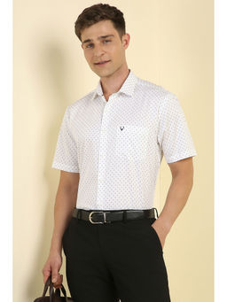 Allen Solly - Men White Slim Fit Print Half Sleeves Formal Shirt