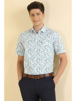 Allen Solly - Men White Slim Fit Print Half Sleeves Formal Shirt