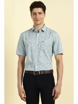 Allen Solly - Men White Slim Fit Print Half Sleeves Formal Shirt