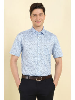 Allen Solly - Men Light Blue Slim Fit Print Half Sleeves Formal Shirt