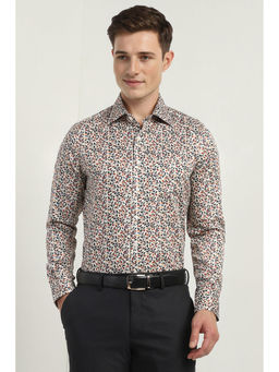 Allen Solly - Men White Slim Fit Print Full Sleeves Formal Shirt