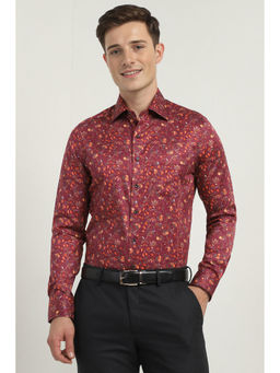 Allen Solly - Men Maroon Slim Fit Print Full Sleeves Formal Shirt