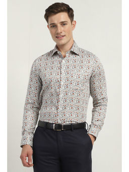 Allen Solly - Men White Slim Fit Print Full Sleeves Formal Shirt